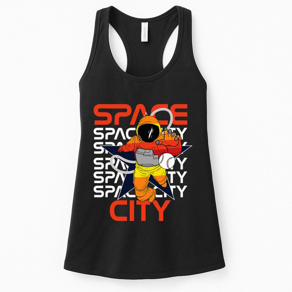 Htown Houston Space City Vintage Baseball Astronaut Womens Tank Top