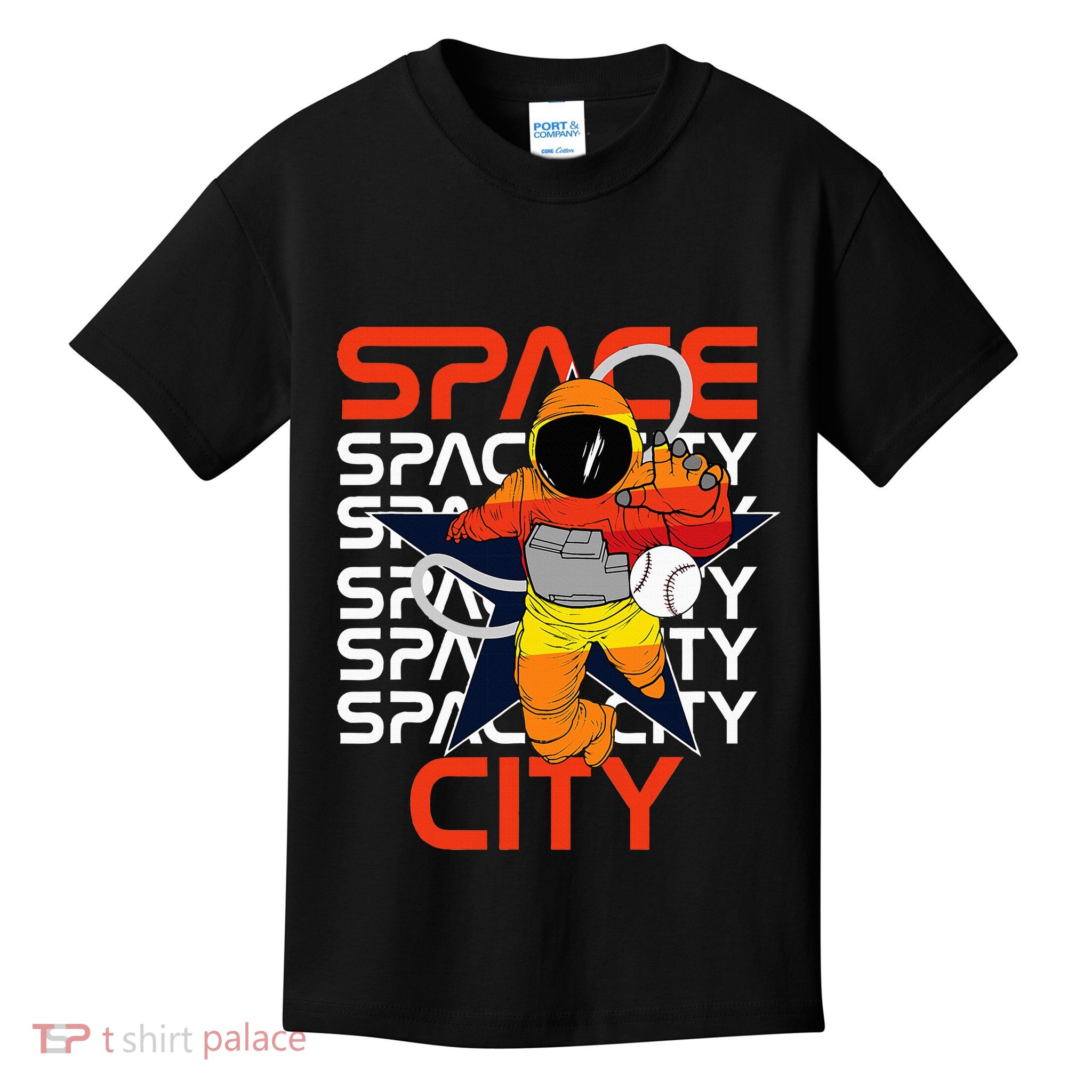 Htown Houston Space City Vintage Baseball Astronaut Kids T-Shirt