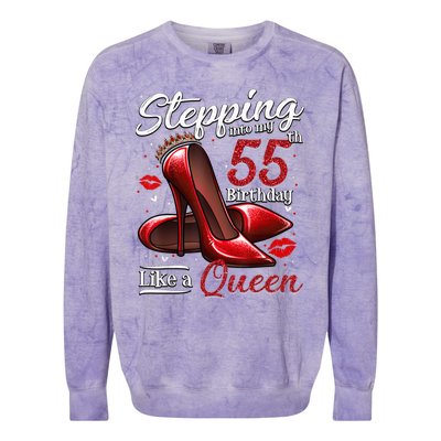 High Heels Stepping Into My 55th Birthday 55 and Fabulous Colorblast Crewneck Sweatshirt