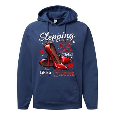 High Heels Stepping Into My 55th Birthday 55 and Fabulous Performance Fleece Hoodie