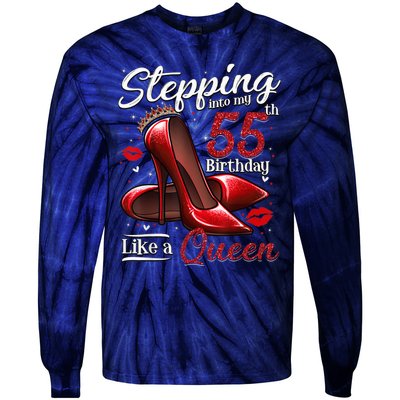 High Heels Stepping Into My 55th Birthday 55 and Fabulous Tie-Dye Long Sleeve Shirt