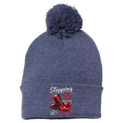 High Heels Stepping Into My 55th Birthday 55 and Fabulous Pom Pom 12in Knit Beanie