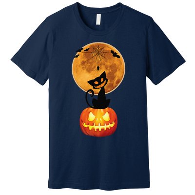 Happy Halloween Spooky Night Cat And Pumpkin Premium T-Shirt