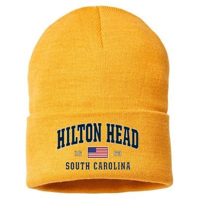 Hilton Head Sc South Carolina Usa Flag Patriotic Sustainable Knit Beanie