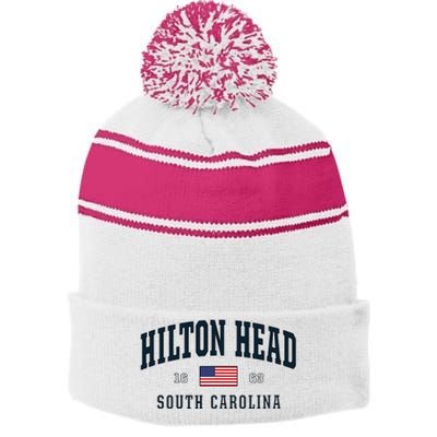 Hilton Head Sc South Carolina Usa Flag Patriotic Stripe Pom Pom Beanie