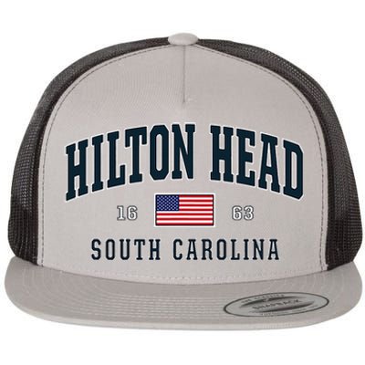 Hilton Head Sc South Carolina Usa Flag Patriotic Flat Bill Trucker Hat