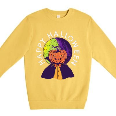 Happy Halloween Spooky Pumpkin Head In Full Moon Premium Crewneck Sweatshirt