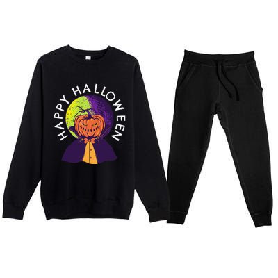 Happy Halloween Spooky Pumpkin Head In Full Moon Premium Crewneck Sweatsuit Set