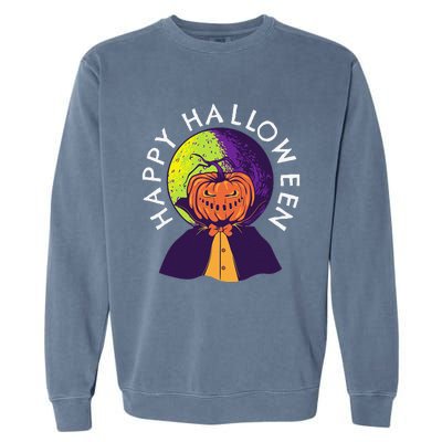 Happy Halloween Spooky Pumpkin Head In Full Moon Garment-Dyed Sweatshirt