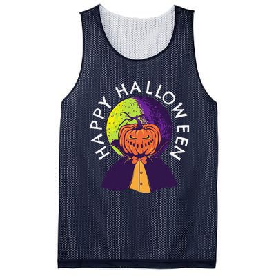 Happy Halloween Spooky Pumpkin Head In Full Moon Mesh Reversible Basketball Jersey Tank