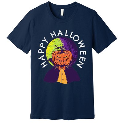 Happy Halloween Spooky Pumpkin Head In Full Moon Premium T-Shirt