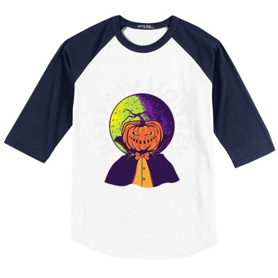 Happy Halloween Spooky Pumpkin Head In Full Moon Baseball Sleeve Shirt