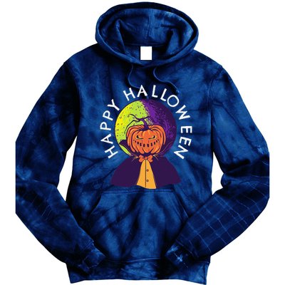 Happy Halloween Spooky Pumpkin Head In Full Moon Tie Dye Hoodie