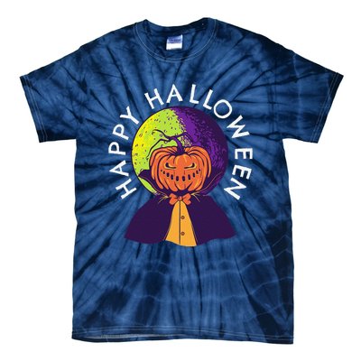 Happy Halloween Spooky Pumpkin Head In Full Moon Tie-Dye T-Shirt