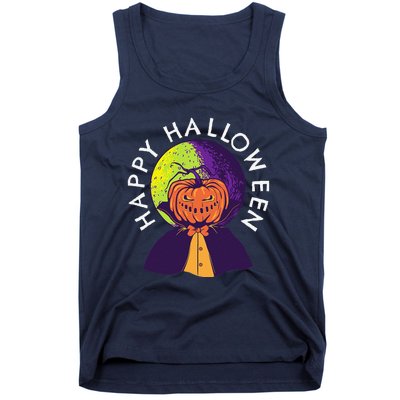 Happy Halloween Spooky Pumpkin Head In Full Moon Tank Top