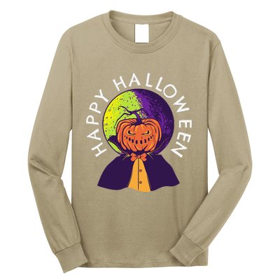 Happy Halloween Spooky Pumpkin Head In Full Moon Long Sleeve Shirt