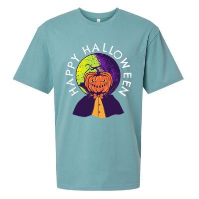 Happy Halloween Spooky Pumpkin Head In Full Moon Sueded Cloud Jersey T-Shirt