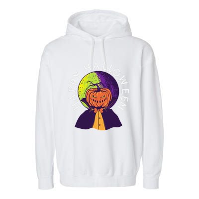 Happy Halloween Spooky Pumpkin Head In Full Moon Garment-Dyed Fleece Hoodie