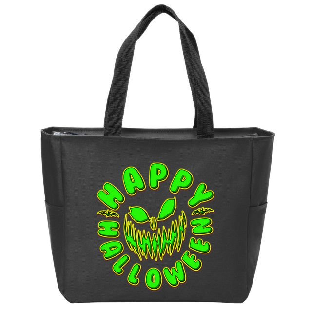 Happy Halloween Spooky Pumpkin Trick Or Treat Zip Tote Bag