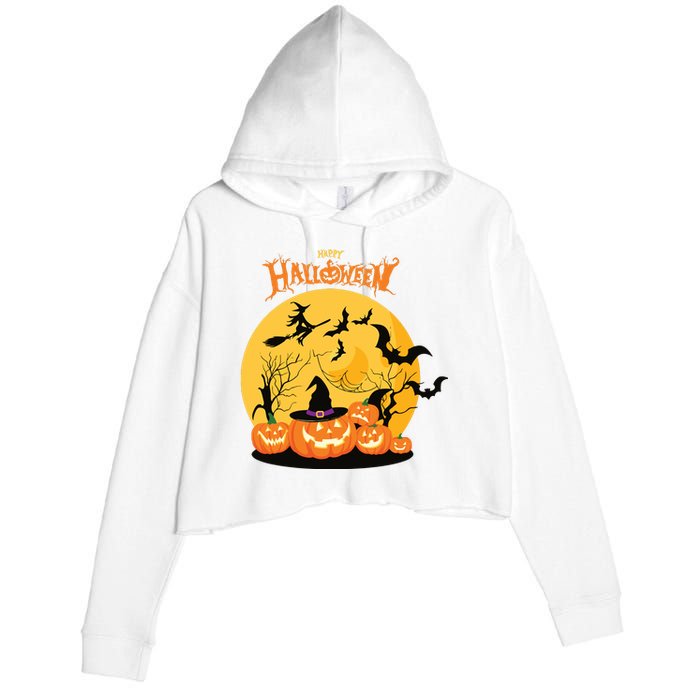 Happy Halloween Spooky Season Crop Fleece Hoodie