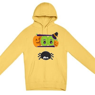 Happy Halloween Spooky Pumpkins Eyes Orange Pumpkin Spider Premium Pullover Hoodie