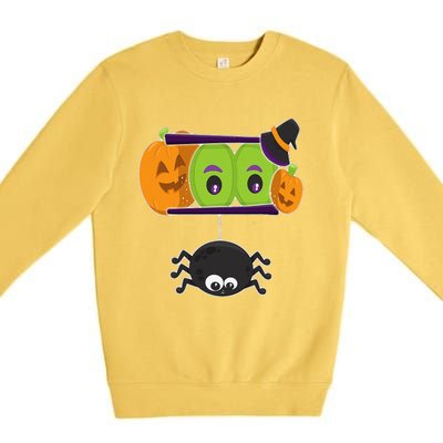 Happy Halloween Spooky Pumpkins Eyes Orange Pumpkin Spider Premium Crewneck Sweatshirt