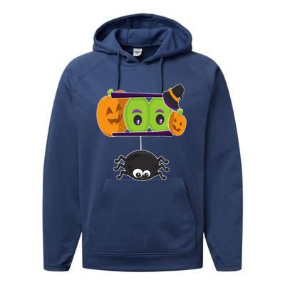 Happy Halloween Spooky Pumpkins Eyes Orange Pumpkin Spider Performance Fleece Hoodie