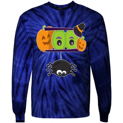 Happy Halloween Spooky Pumpkins Eyes Orange Pumpkin Spider Tie-Dye Long Sleeve Shirt