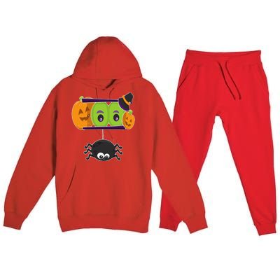 Happy Halloween Spooky Pumpkins Eyes Orange Pumpkin Spider Premium Hooded Sweatsuit Set