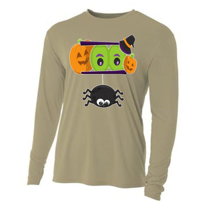 Happy Halloween Spooky Pumpkins Eyes Orange Pumpkin Spider Cooling Performance Long Sleeve Crew