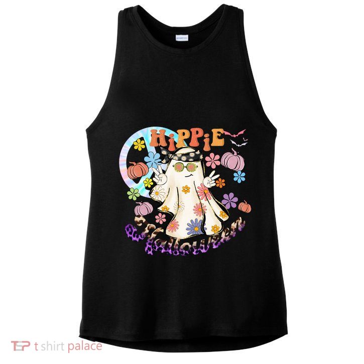 Hippie Halloween Spooky Floral Graphic Best Funny Halloween Shirts Ladies PosiCharge Tri-Blend Wicking Tank