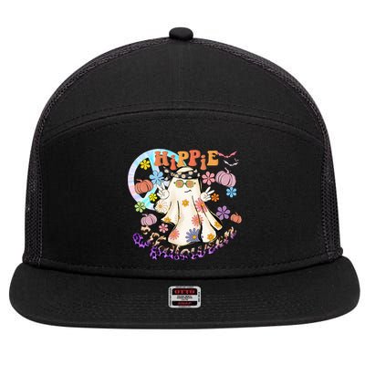 Hippie Halloween Spooky Floral Graphic Best Funny Halloween Shirts 7 Panel Mesh Trucker Snapback Hat