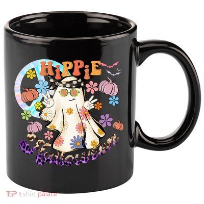 Hippie Halloween Spooky Floral Graphic Best Funny Halloween Shirts 11oz C Handle Ceramic Mug
