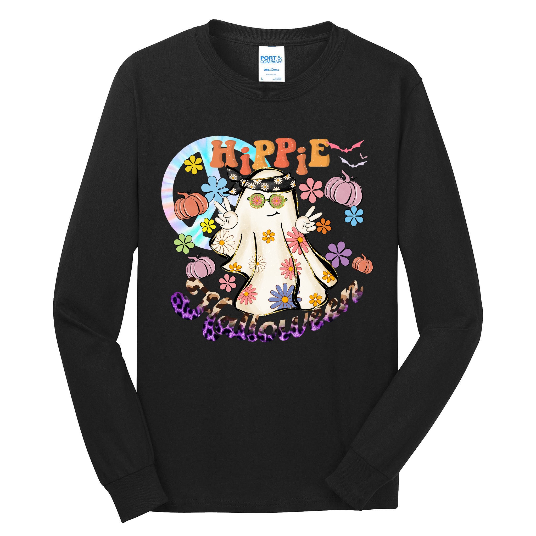 Hippie Halloween Spooky Floral Graphic Best Funny Halloween Shirts Tall Long Sleeve T-Shirt