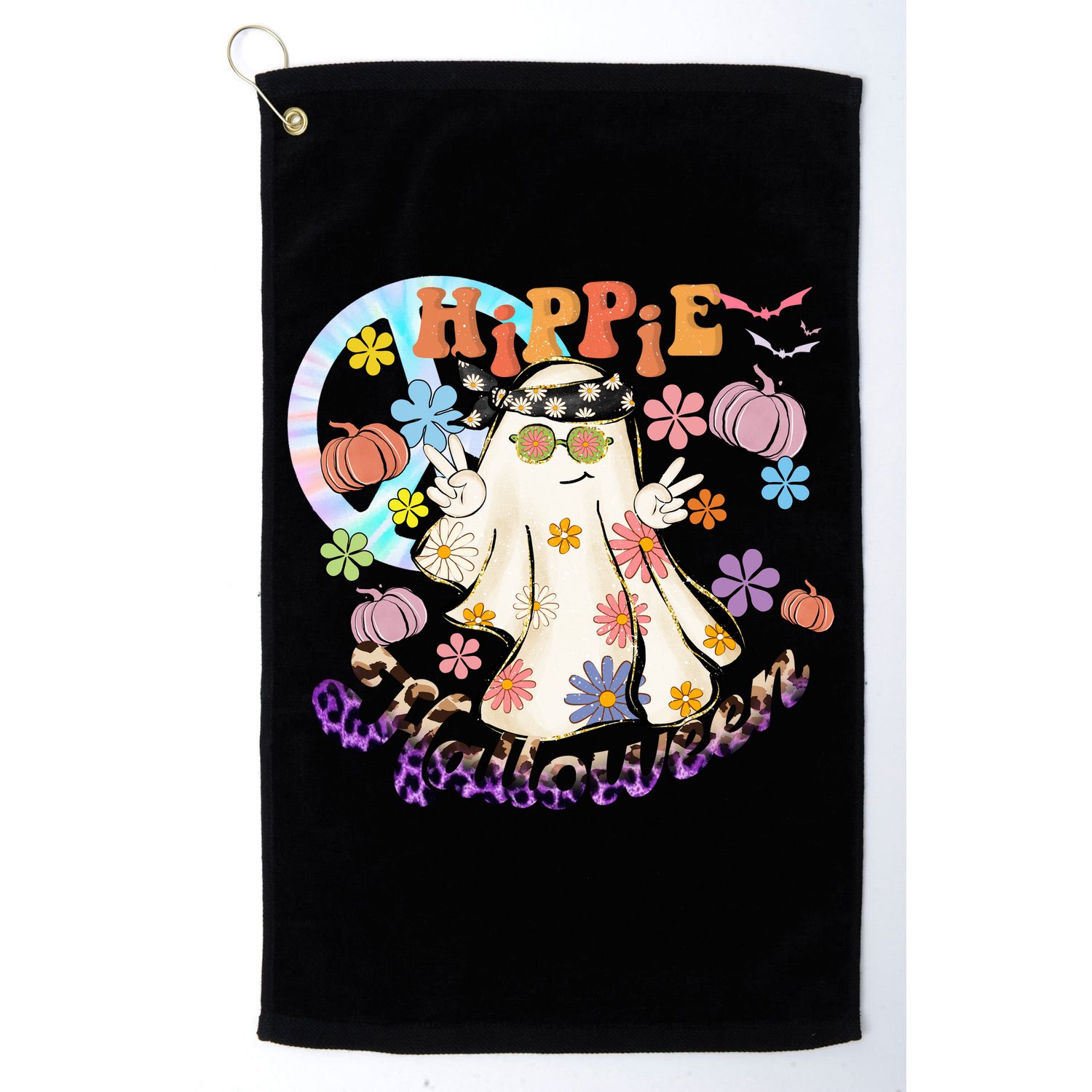Hippie Halloween Spooky Floral Graphic Best Funny Halloween Shirts Golf Towel