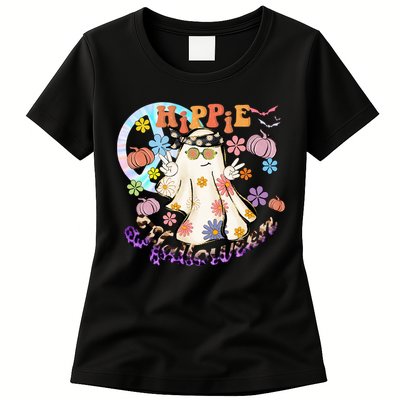 Hippie Halloween Spooky Floral Graphic Best Funny Halloween Shirts Womens T-Shirt