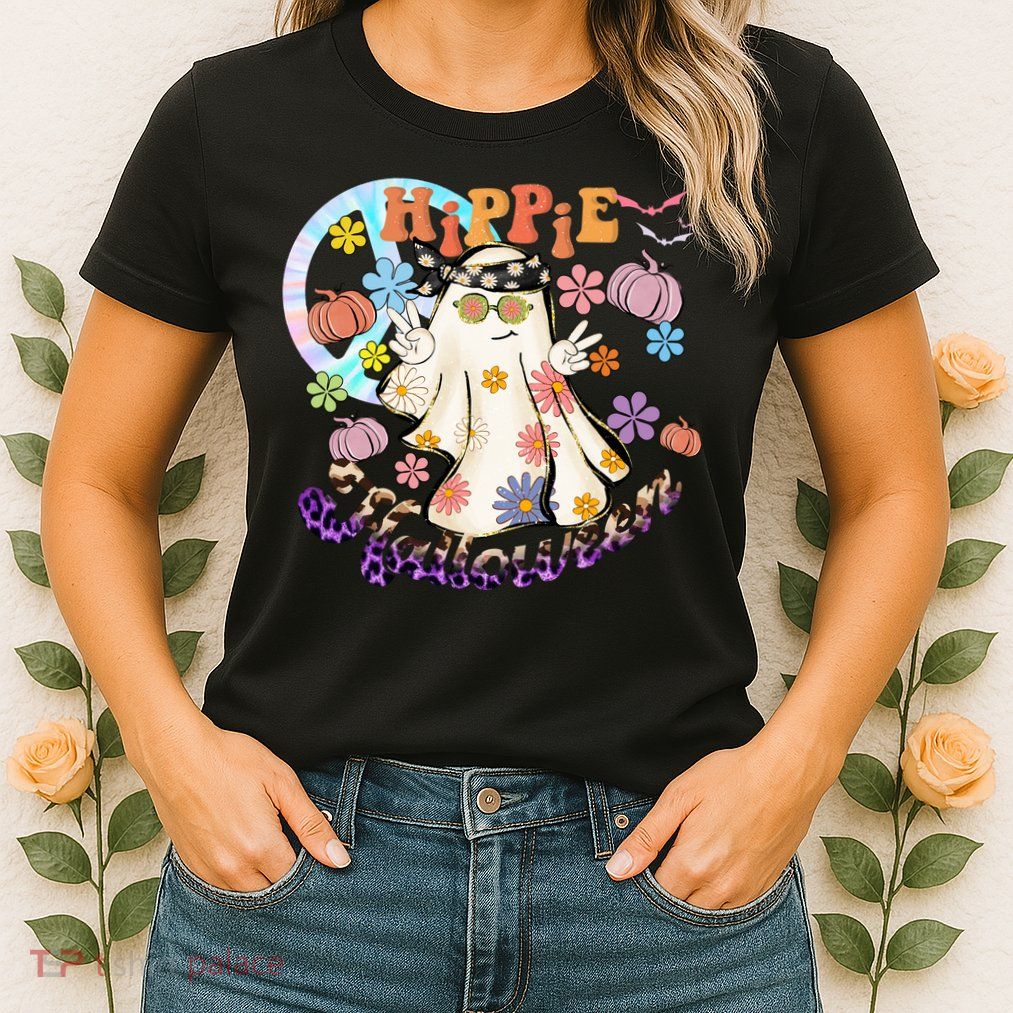 Hippie Halloween Spooky Floral Graphic Best Funny Halloween Shirts Womens T-Shirt