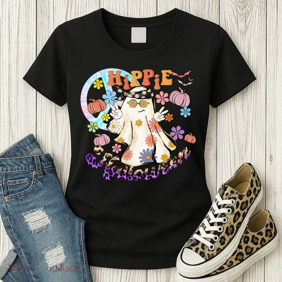 Hippie Halloween Spooky Floral Graphic Best Funny Halloween Shirts Womens T-Shirt