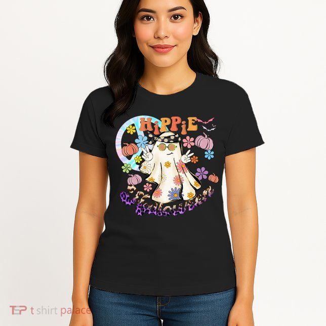Hippie Halloween Spooky Floral Graphic Best Funny Halloween Shirts Womens T-Shirt