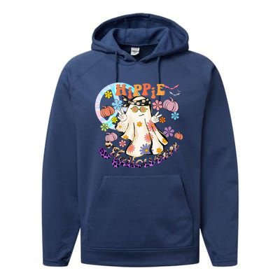 Hippie Halloween Spooky Floral Graphic Best Funny Halloween Shirts Performance Fleece Hoodie