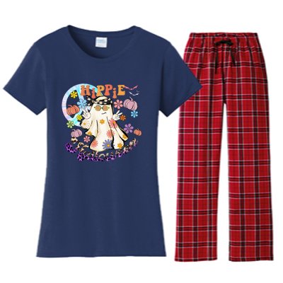 Hippie Halloween Spooky Floral Graphic Best Funny Halloween Shirts Women's Flannel Pajama Set