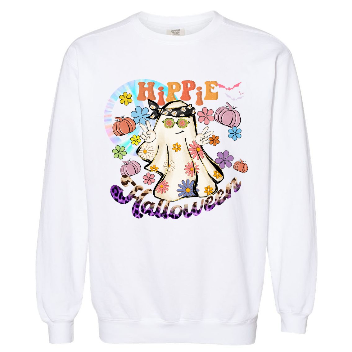Hippie Halloween Spooky Floral Graphic Best Funny Halloween Shirts Garment-Dyed Sweatshirt