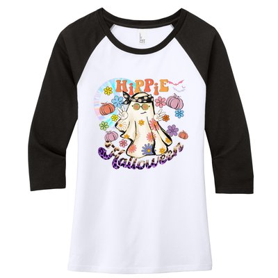 Hippie Halloween Spooky Floral Graphic Best Funny Halloween Shirts Women's Tri-Blend 3/4-Sleeve Raglan Shirt