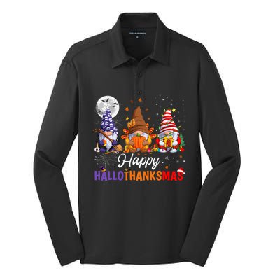 Happy Hallothanksmas Sloth Xmas Thanksgiving Halloween  Silk Touch Performance Long Sleeve Polo