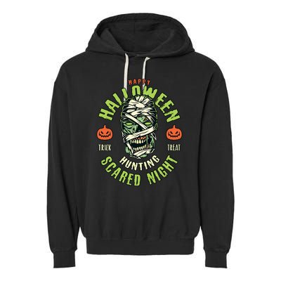 Happy Halloween Scared Night Mummy Garment-Dyed Fleece Hoodie