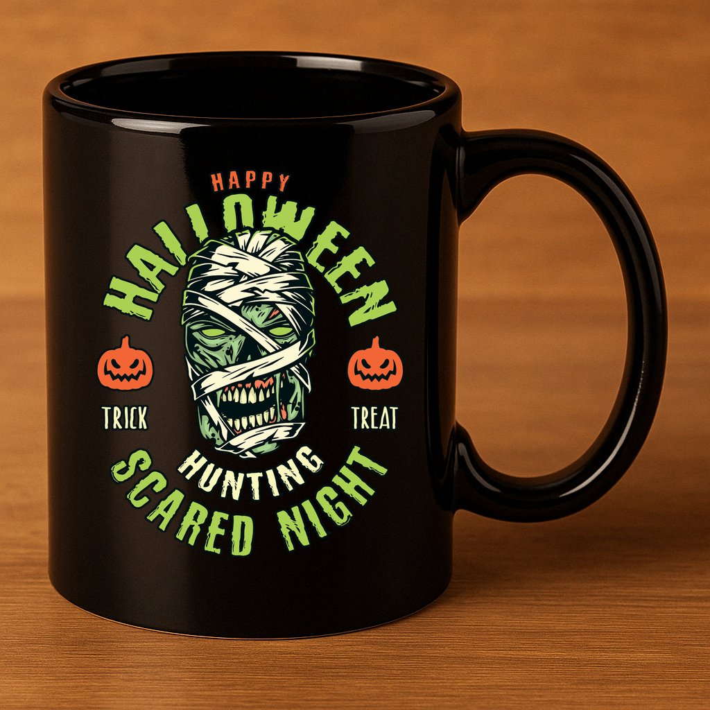 Happy Halloween Scared Night Mummy 11oz C Handle Ceramic Mug