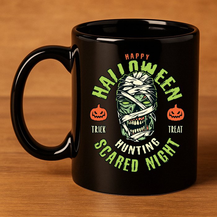 Happy Halloween Scared Night Mummy 11oz C Handle Ceramic Mug