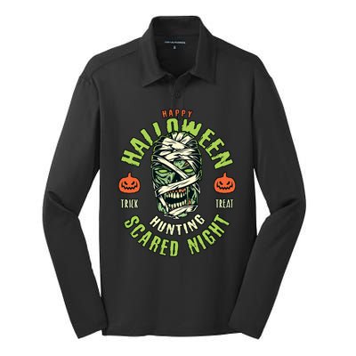 Happy Halloween Scared Night Mummy Silk Touch Performance Long Sleeve Polo