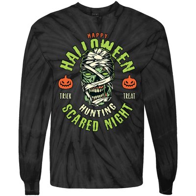 Happy Halloween Scared Night Mummy Tie-Dye Long Sleeve Shirt