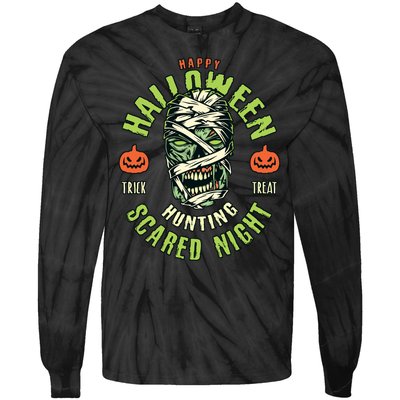 Happy Halloween Scared Night Mummy Tie-Dye Long Sleeve Shirt